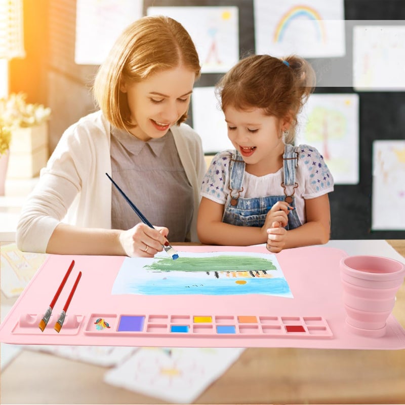 Patpot Silicone Painting Mat, 20"x 16" Silicone Art Mat with Cup, Kids Painting mat for Resin, DIY, Drawing Resin, Paint, Clay， Large Craft Art Mat, (Pink) - Image 2